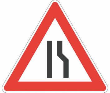 Verkehrszeichen VZ 121-10 - Einseitig verengte Fahrbahn rechts