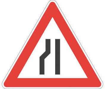 Verkehrszeichen VZ 121-20 - Einseitig verengte Fahrbahn links