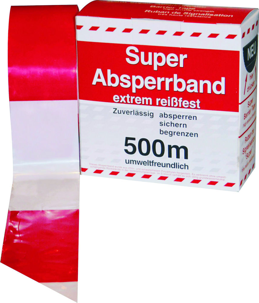 Absperrband 35 my,  L=500 m, rot-weiß geblockt, hochreißfest