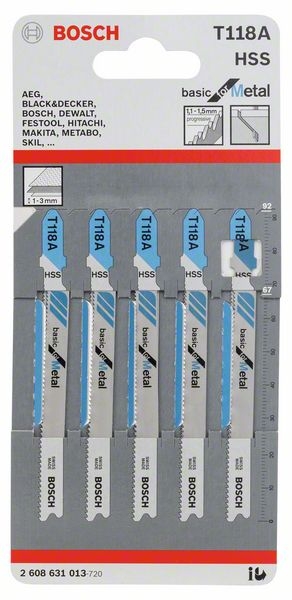 Stichsägeblätter Bosch, T 118 A  Basic for Metal, 5er-Pack 